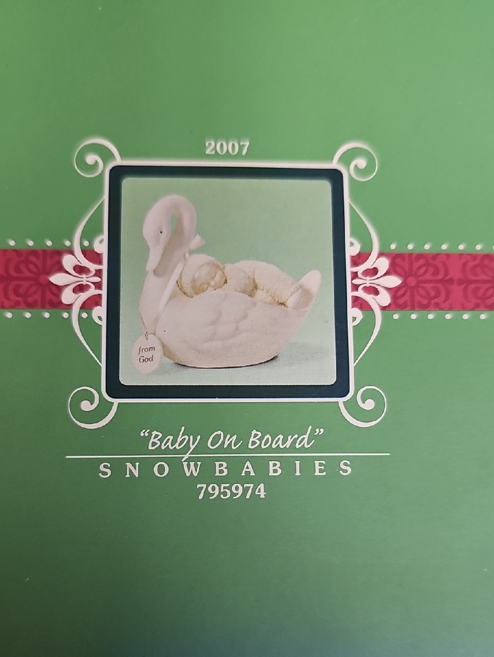 Snowbabies "Baby On Board" Swan Figurine Box - Green